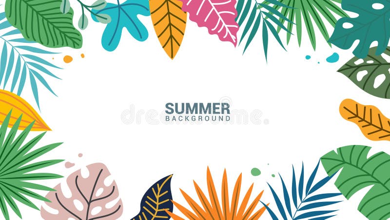 Design di fondo estivo. Foglie di colore tropicale come la banana a foglia di monstera e la filodendron illustrazione vettoriale