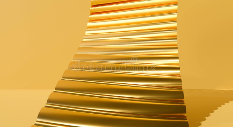 Design di rendering 3d per supporto di visualizzazione. case delle scale d'oro su sfondo muro d'oro arte astratta. scala passo dop royalty illustrazione gratis