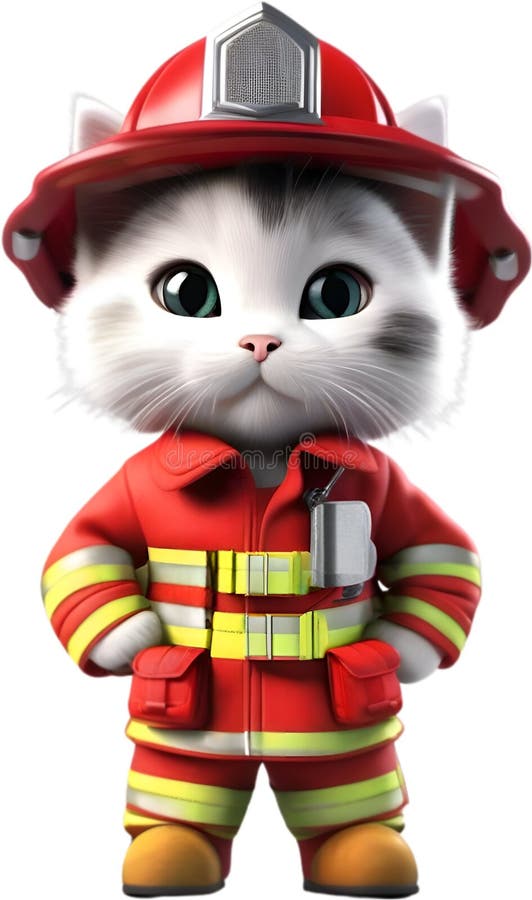 Design di un gattino da fuoco. aigenerato. composizione colorata dei gattini in costume da vigile del fuoco.
