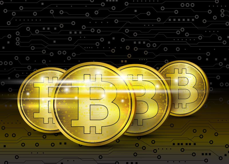 Design digital bitcoin pe fundalul plăcii de circuit royalty free illustration