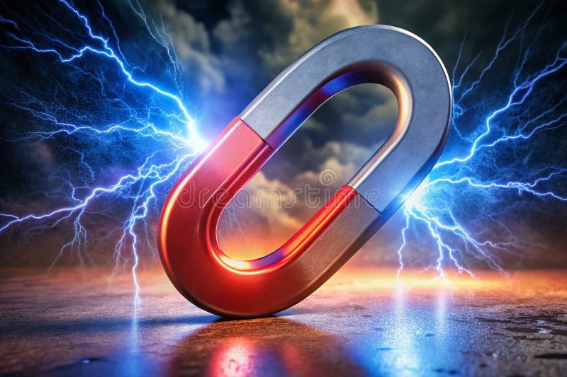 Design dinamic cu magnet în formă de potcoavă O reprezentare vizuală colorată a energiei și magnetismului puternic, cu un aspect i vector illustration