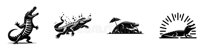 Design vetorial minimalista de um jacaré em pé, alerta, corpo inteiro. ilustração stock