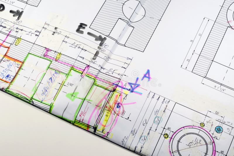 Design drawing with changes stock photography