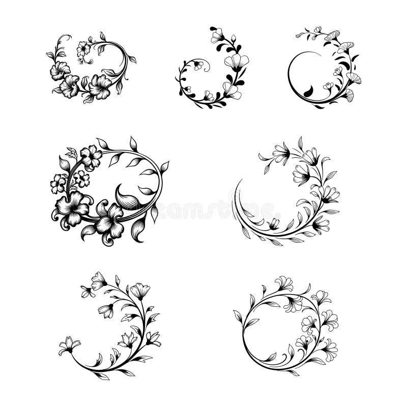 Design elegant al grupului de îmbinare florală cu flux continuu stock illustration