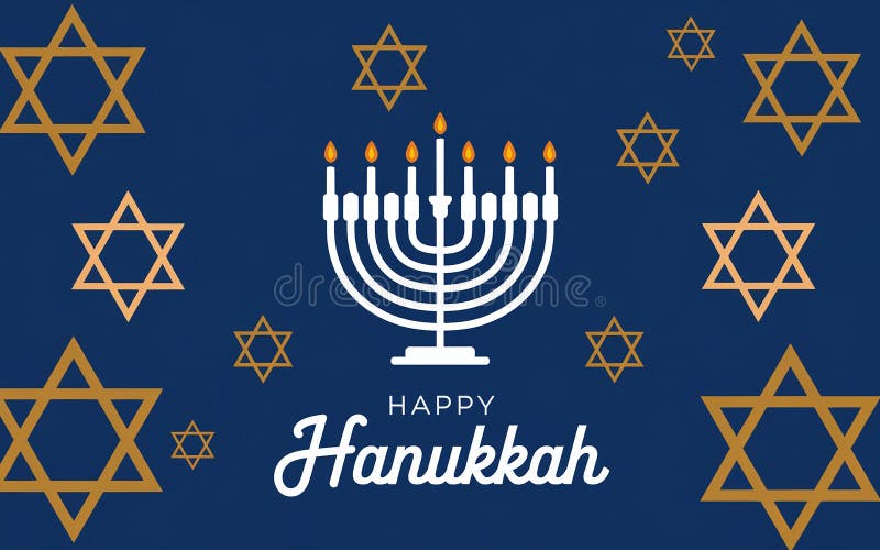 Design elegante e generativeai hanukkah con stelle dorate della menorah e sfondo blu caldo illustrazione vettoriale