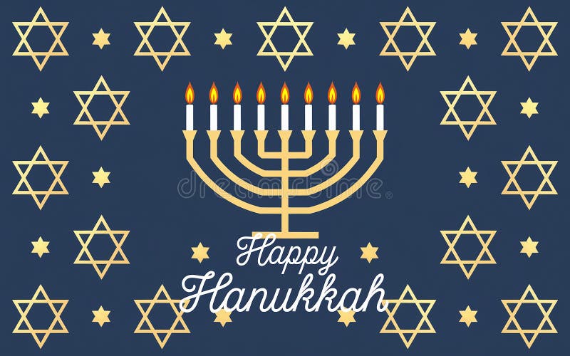 Design elegante e generativeai hanukkah con stelle dorate della menorah e sfondo blu caldo illustrazione vettoriale