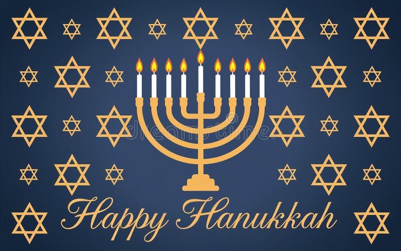 Design elegante e generativeai hanukkah con stelle dorate della menorah e sfondo blu caldo illustrazione di stock