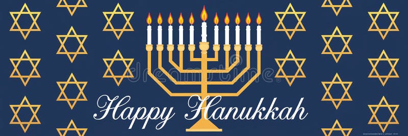 Design elegante e generativeai hanukkah con stelle dorate della menorah e sfondo blu caldo illustrazione vettoriale