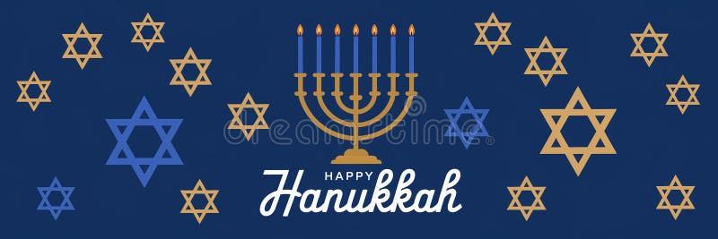 Design elegante e generativeai hanukkah con stelle dorate della menorah e sfondo blu caldo illustrazione di stock