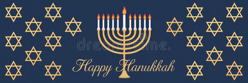 Design elegante e generativeai hanukkah con stelle dorate della menorah e sfondo blu caldo illustrazione di stock