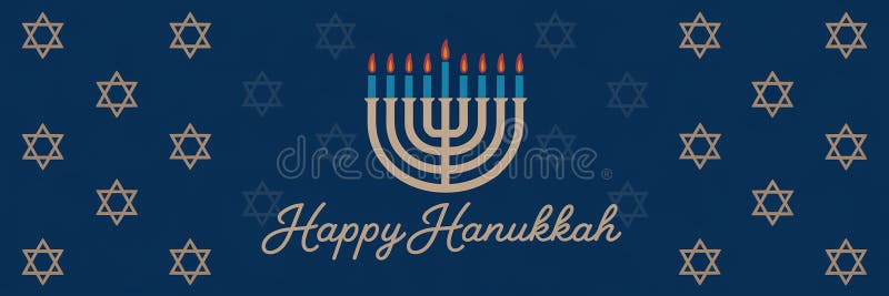 Design elegante e generativeai hanukkah con stelle dorate della menorah e sfondo blu caldo illustrazione di stock