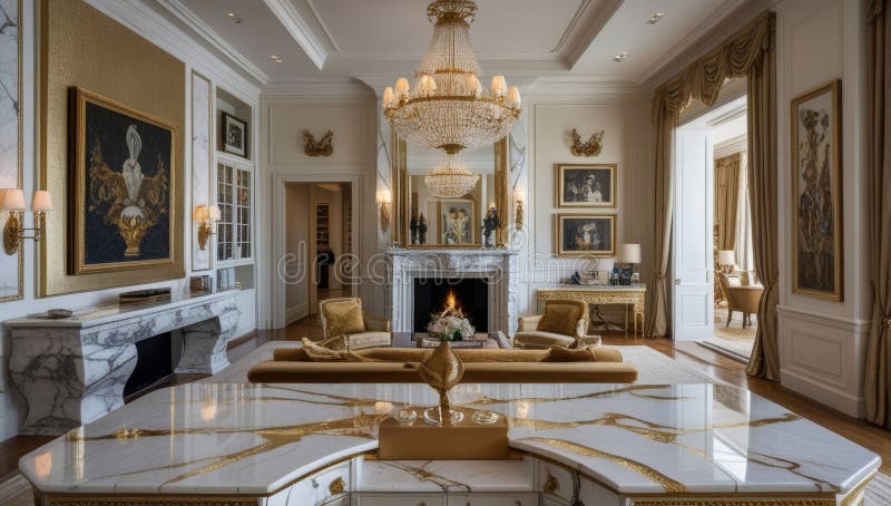 Design elegante per interni che mostra una sala di grande dimora con il caminetto illustrazione di stock