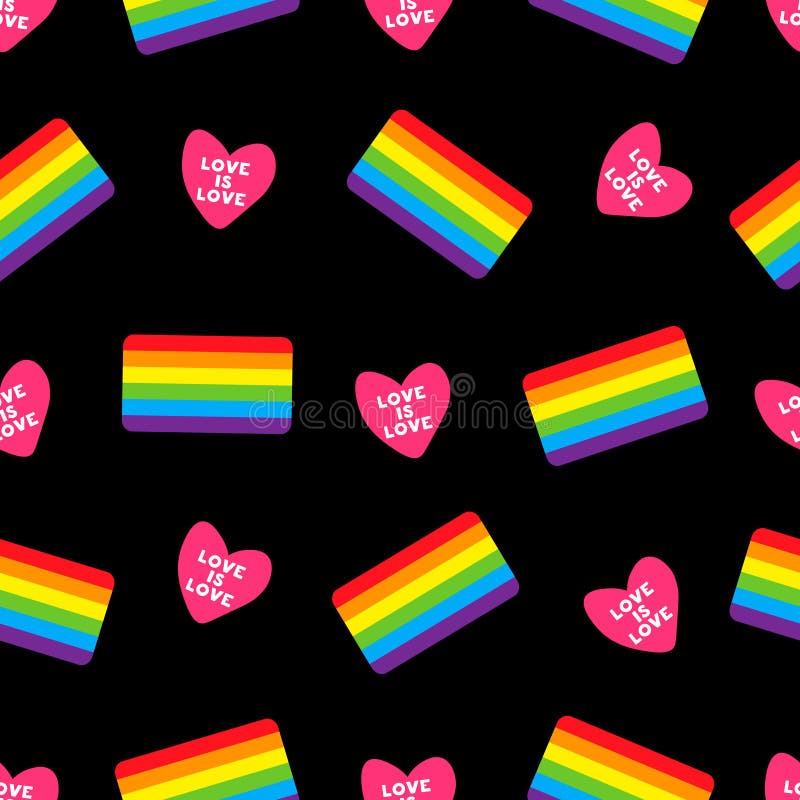 Colorful Seamless Pattern With Heart And Lgbt Flag Vector Seamless Black Pattern With Gay Flag