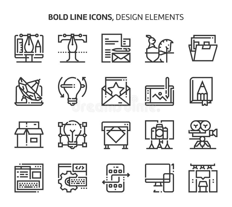 Design elements, bold line icons. The illustrations are a vector, editable stroke, 48x48 pixel perfect files. Crafted with precision and eye for quality