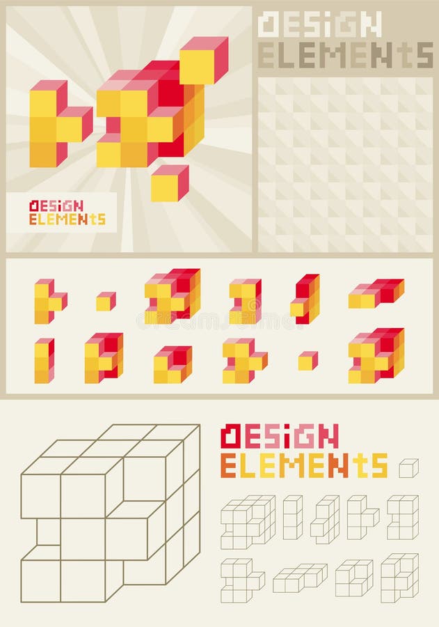 Geometric design elements consist of cubes stock illustration