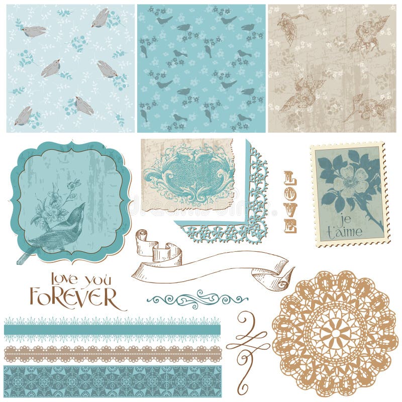 Scrapbook Design Elements - Vintage Birds and Flowers