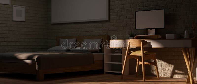 Design esclusivo e confortevole per interni da camera con una workstation compatta e minima royalty illustrazione gratis