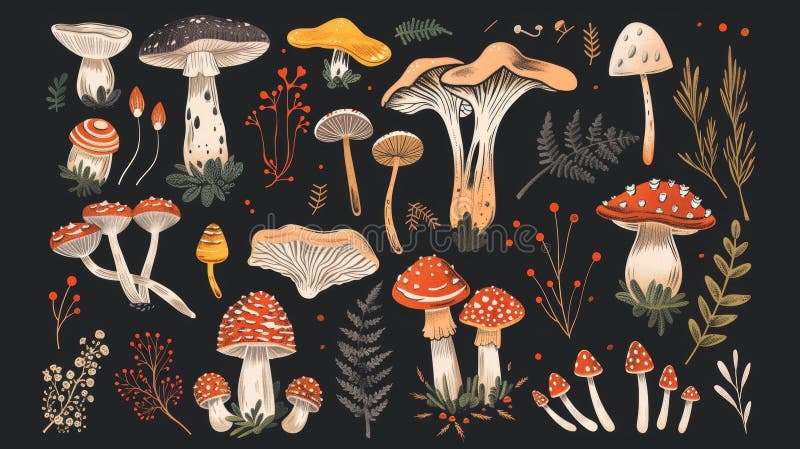 A Design Featuring Different Types of Mushrooms and the Message Fungi