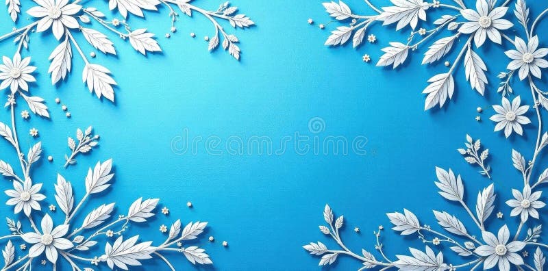 Design floral alb și complex, model continuu pe un fundal de artă digitală canava albastră serenică stock illustration