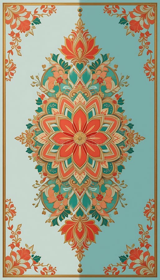 Design Floral Mandala complex cu Roșu și Teal pe albastru deschis vector illustration