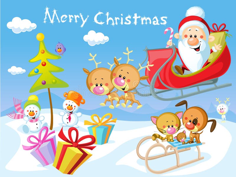 Design för glad jul med jultomten vektor illustrationer