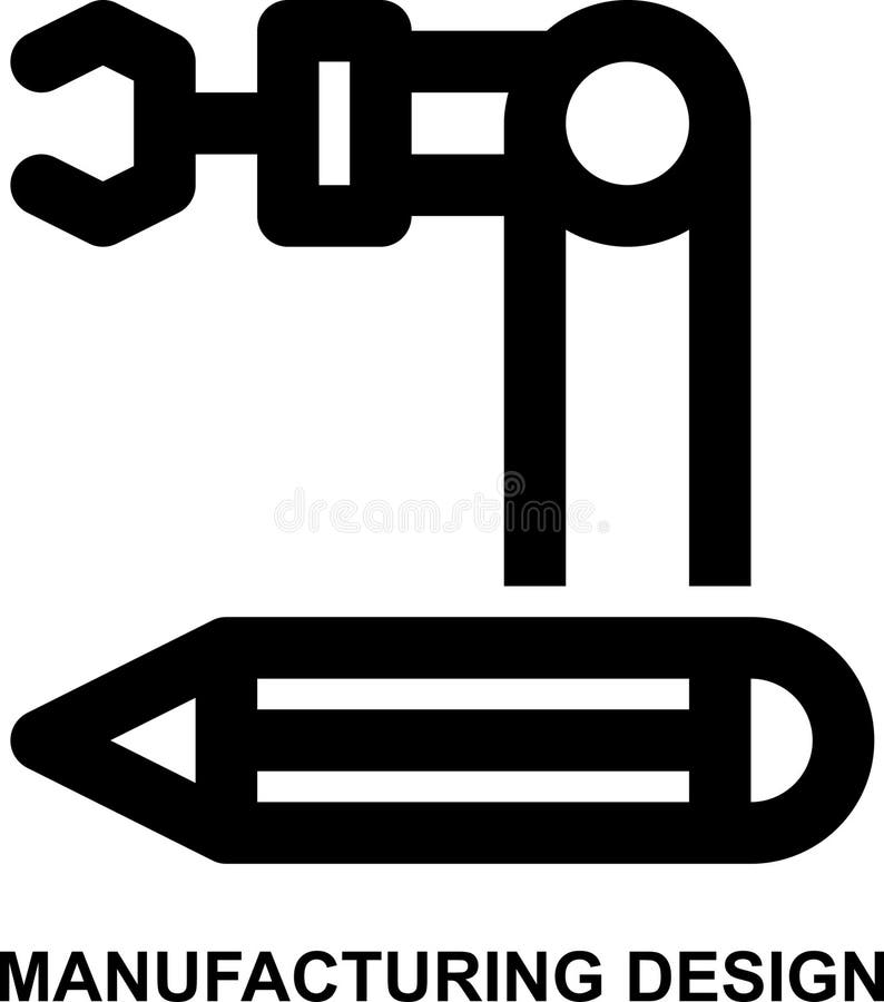 Design för industridesign design för tillverkning av robot design för tillverkningsplanering dispositionsikon för tillverkning stock illustrationer