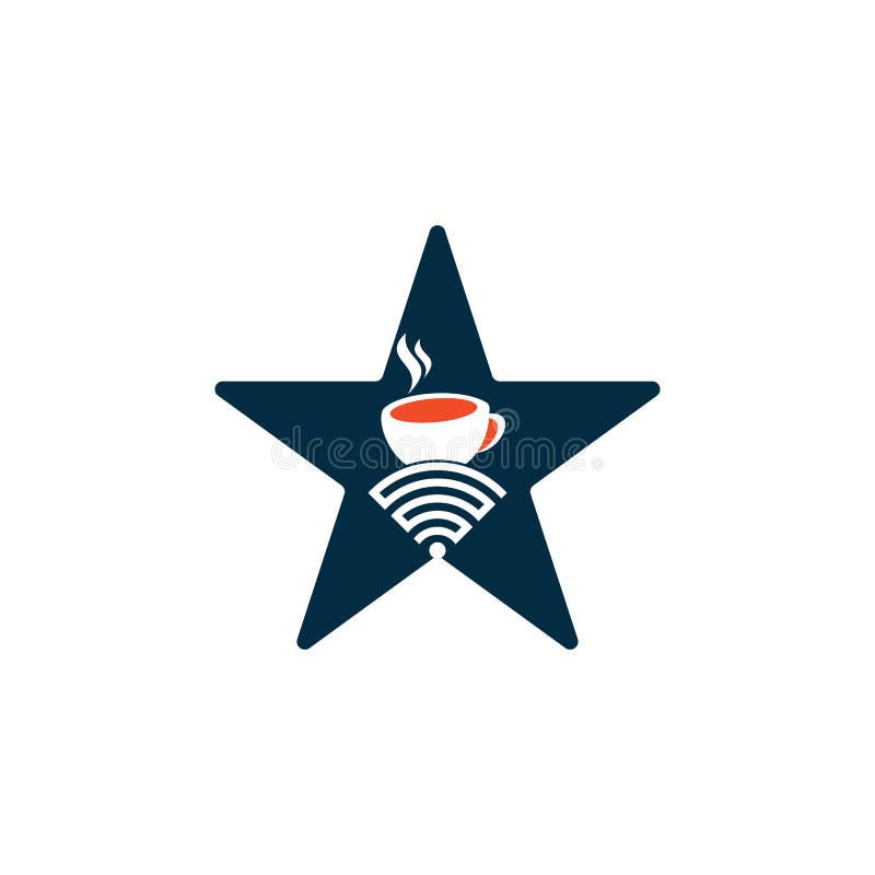 Design för kaffetwifi-stjärnformens logotyp. vektor illustrationer