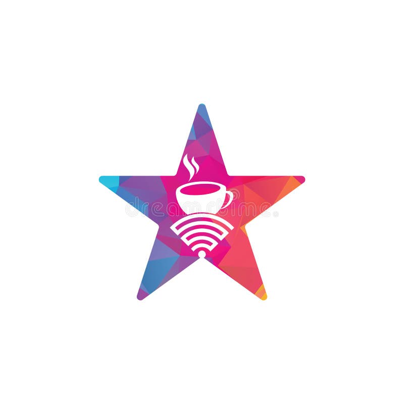 Design för kaffetwifi-stjärnformens logotyp. royaltyfri illustrationer