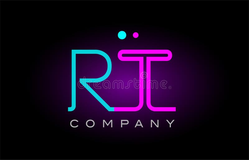 design för kombination för symbol för logo för bokstav för rt r t för alfabet för neonljus
