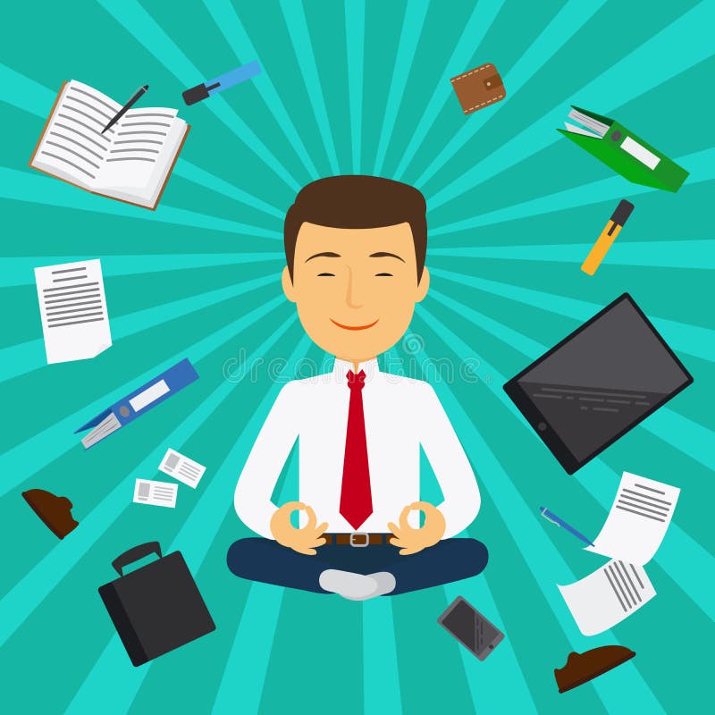 Design för kort för kontorsmanmeditation vektor illustrationer Design för kort för kontorsmanmeditation vektor illustrationer