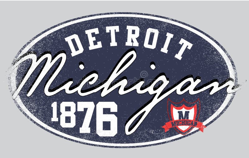 Design för skjorta för Michigan Detroita manhögskola T grafisk vektor illustrationer Design för skjorta för Michigan Detroita manhögskola T grafisk vektor illustrationer