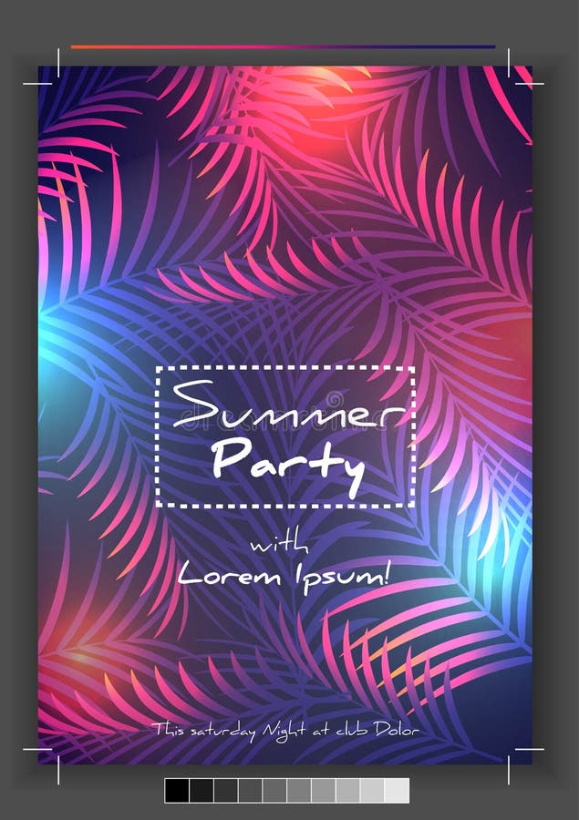 Design för sommarpartireklamblad med Palmtrees - vektorillustration stock illustrationer Design för sommarpartireklamblad med Palmtrees - vektorillustration stock illustrationer