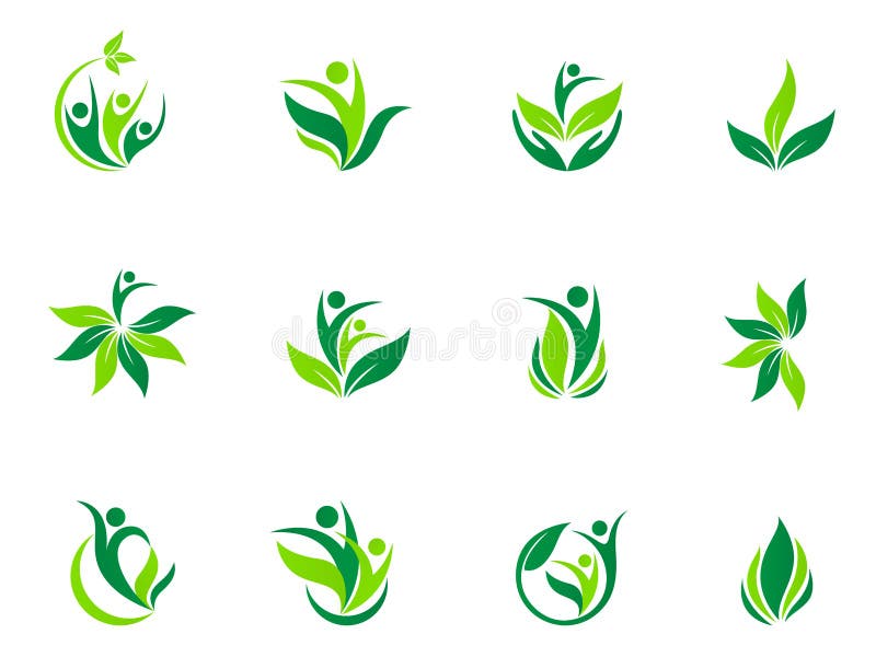 Design för symbol för vektor för symbol för sol för blad för natur för hälsovård för folkwellnesslogo stock illustrationer Design för symbol för vektor för symbol för sol för blad för natur för hälsovård för folkwellnesslogo stock illustrationer
