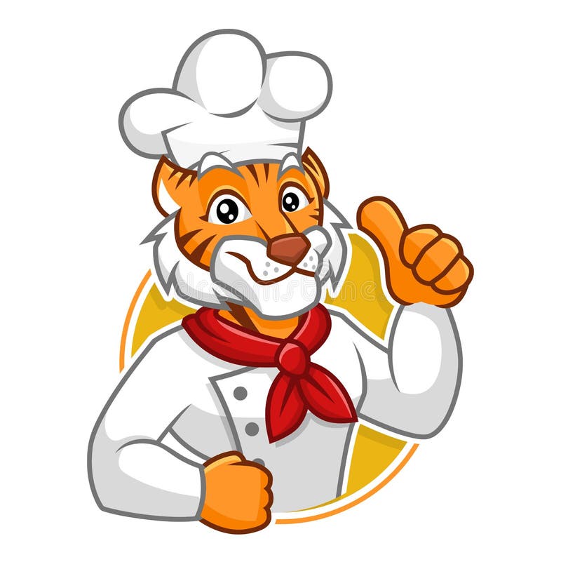 Chef Tiger mascot vector in isolated white background, tiger character design, cartoon style. Chef Tiger mascot vector in isolated white background, tiger character design, cartoon style