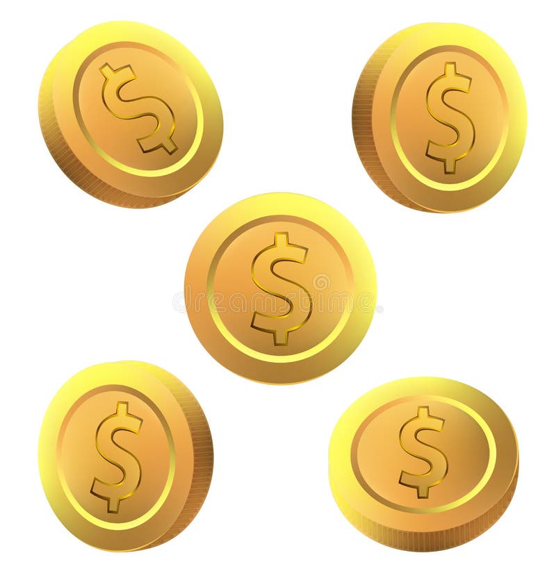 Design för vektor för guld- dollarmynt fastställd på vit bakgrund vektor illustrationer Design för vektor för guld- dollarmynt fastställd på vit bakgrund vektor illustrationer