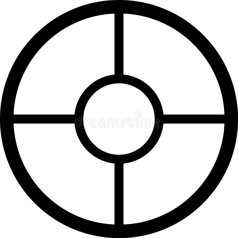 Design geometrico geometrico minimalista in bianco e nero con cerchio diviso in quattro quadranti da linee perpendicolari illustrazione di stock