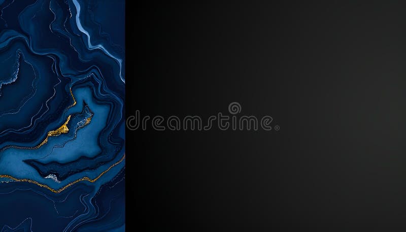 Design grafic elegant, cu fond gol negru și model albastru abstract pe partea stângă stock illustration