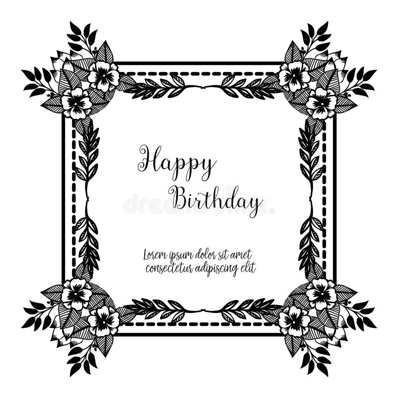 Design Greeting Card Happy Birthday, Black White Wreath Frame, Style ...