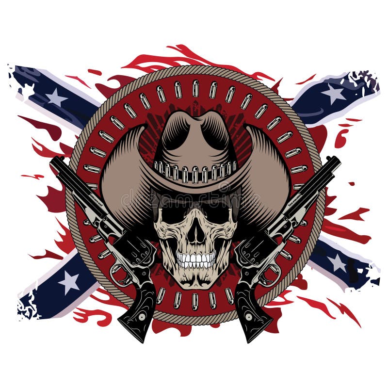 Download Design Gunfighter. Skull In Cowboy Hat, Two Crossed Gun ...