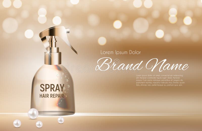 Design Hair Repair Spray Cosmetics Product Template for Ads or Magazine Background. 3D Realistic Vector Iillustration