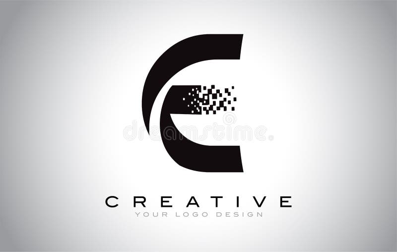 Design inițial pentru sigla literei cu pixeli digitali în culori alb-negru vector illustration