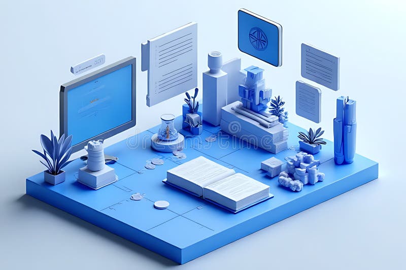 Design inovator al spațiului de lucru, design modern 3d, face un concept estetic estetic și creativ minimalist vector illustration