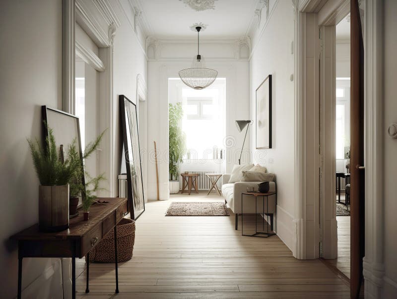 Design interior scandinav al holului modern de intrare cu ușă. creat cu ajutor generativ royalty free illustration