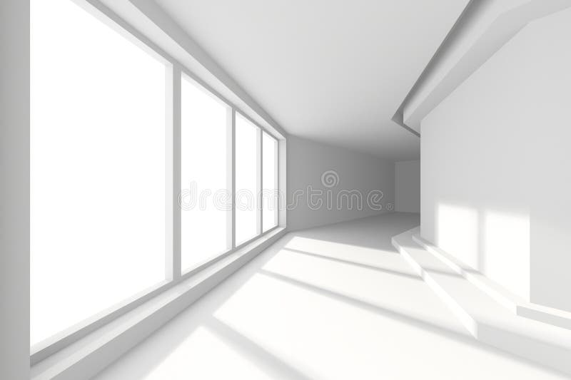 Design interno architettonico minimalista con vetrine e luce naturale illustrazione vettoriale