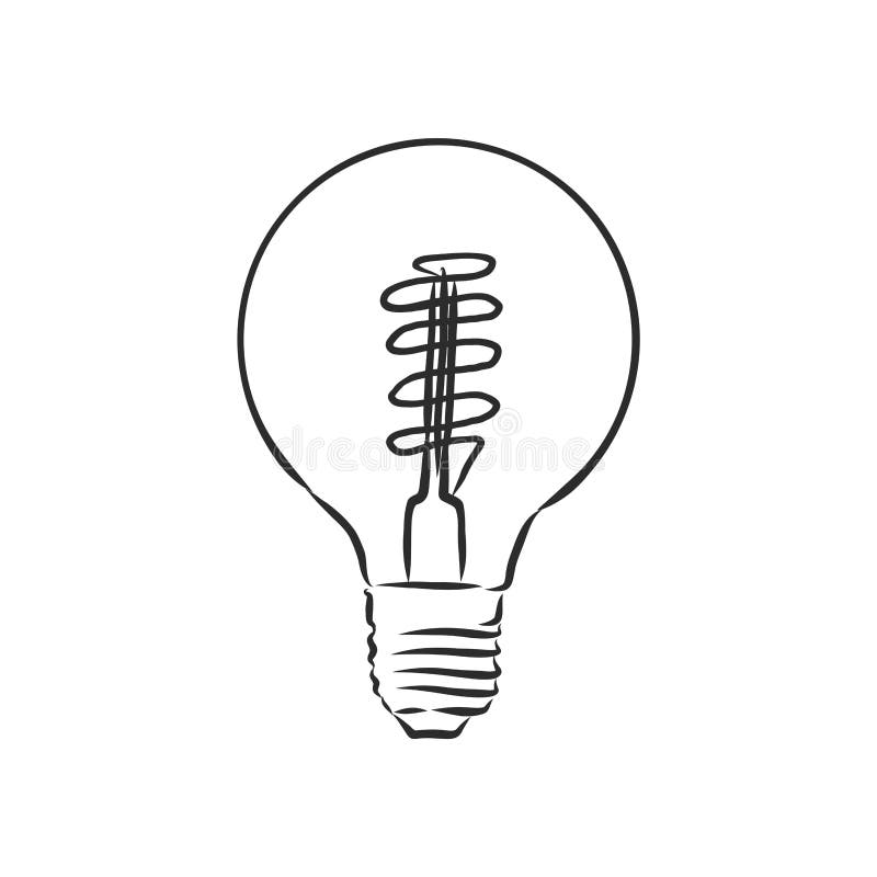 Design of Light Line Vector Drawing, Light Bulb Vector Sketch