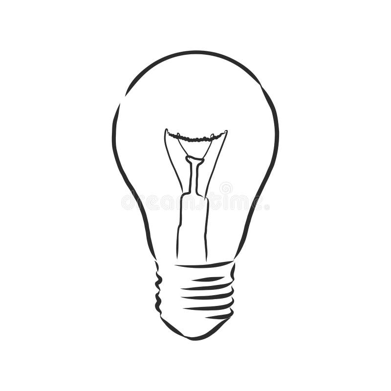 Design of Light Line Vector Drawing, Light Bulb Vector Sketch