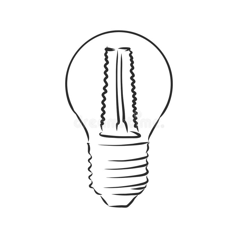 Design of Light Line Vector Drawing, Light Bulb Vector Sketch