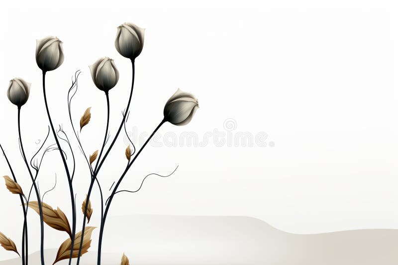 Design minimalist al cardului, cu linii elegante care formează o floare cu muguri subtili stock illustration