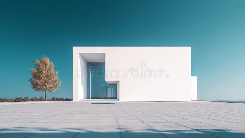 Design Minimalist Modern Al Casei Albe Sub Cerul Albastru stock illustration