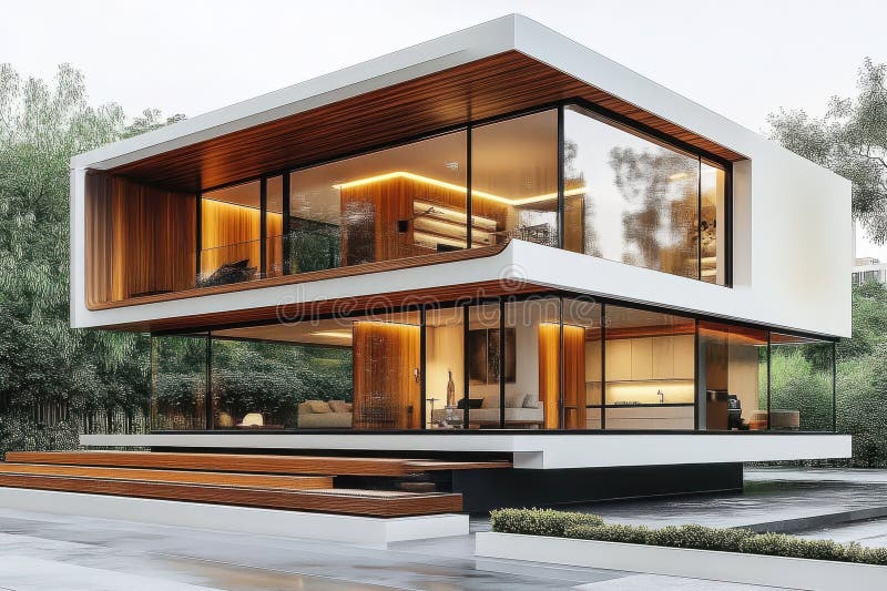 Design minimalist Modern Glass House Lux Home Architecture stock illustration